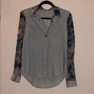 Jean and floral chiffon button up
